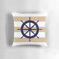 Tropical blue and white striped pillow with a ship's steering wheel design