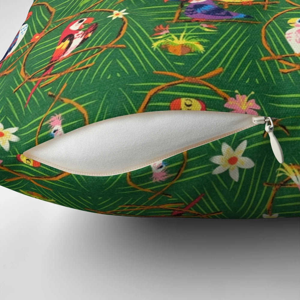 Colorful tropical tiki-themed pillow with Disney-inspired design