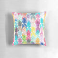 Vibrant tropical watercolor pineapple pattern printed on a soft, plush pillow.