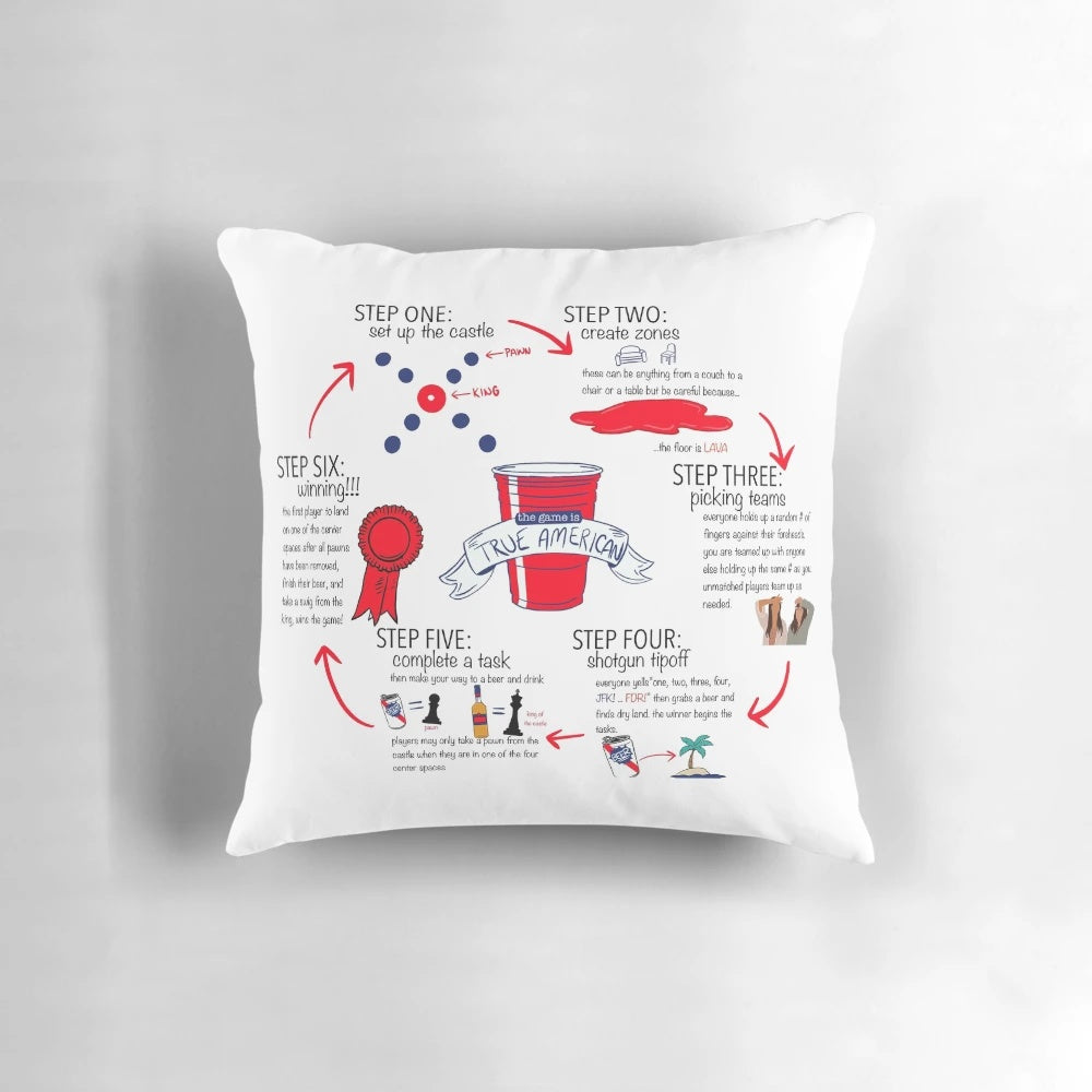 True American Rules Pillow - Funny College Drinking Game Themed Pillow