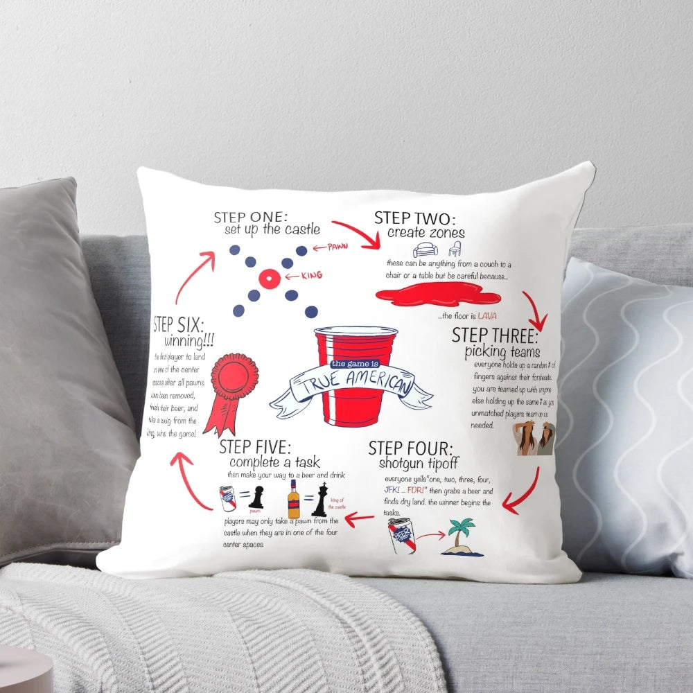 True American Rules Pillow - Funny College Drinking Game Themed Pillow