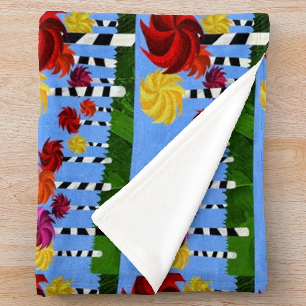 Dr. Seuss Truffula Forest inspired plush blanket with collage art design