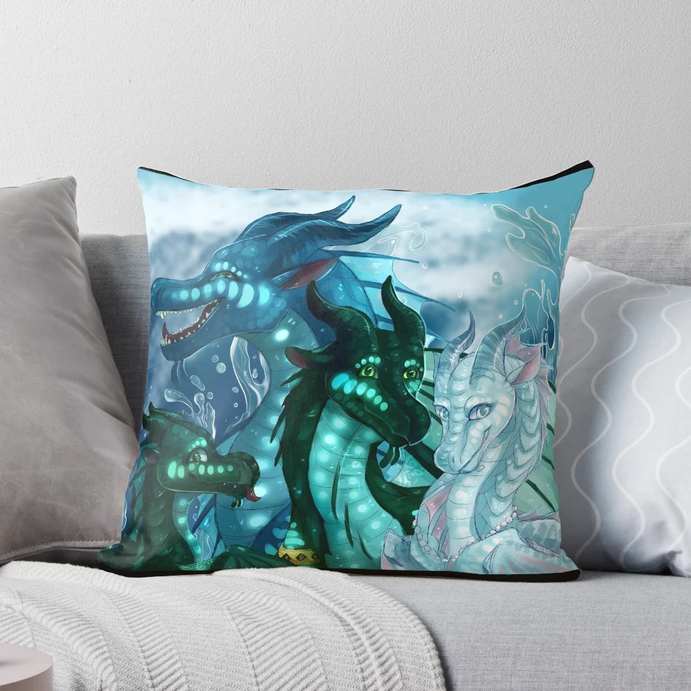 Wings of Fire SeaWings Characters Pillow Featuring Auklet, Tsunami, Turtle, and Anemone