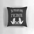 A cozy pillow with the text "I Can't I'm Listening to Jul" printed on it, perfect for music lovers.
