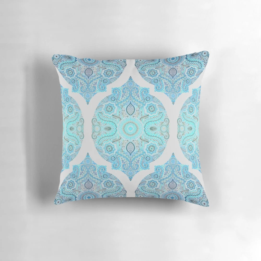 Turquoise and blue Moroccan pattern decorative throw pillow