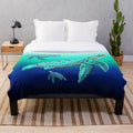 Turquoise sea turtle plush blanket with ocean life design