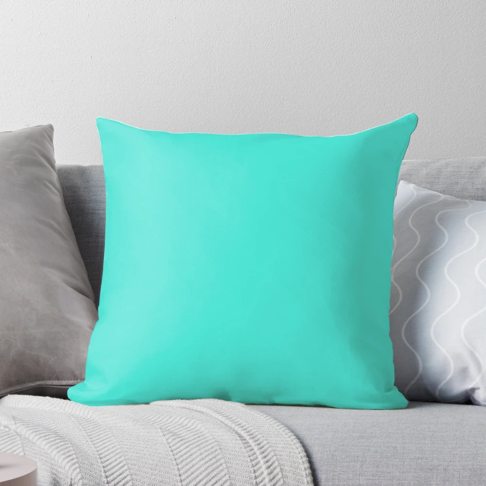 Turquoise solid color decorative pillow with 100 shades of turquoise, aqua, and cyan
