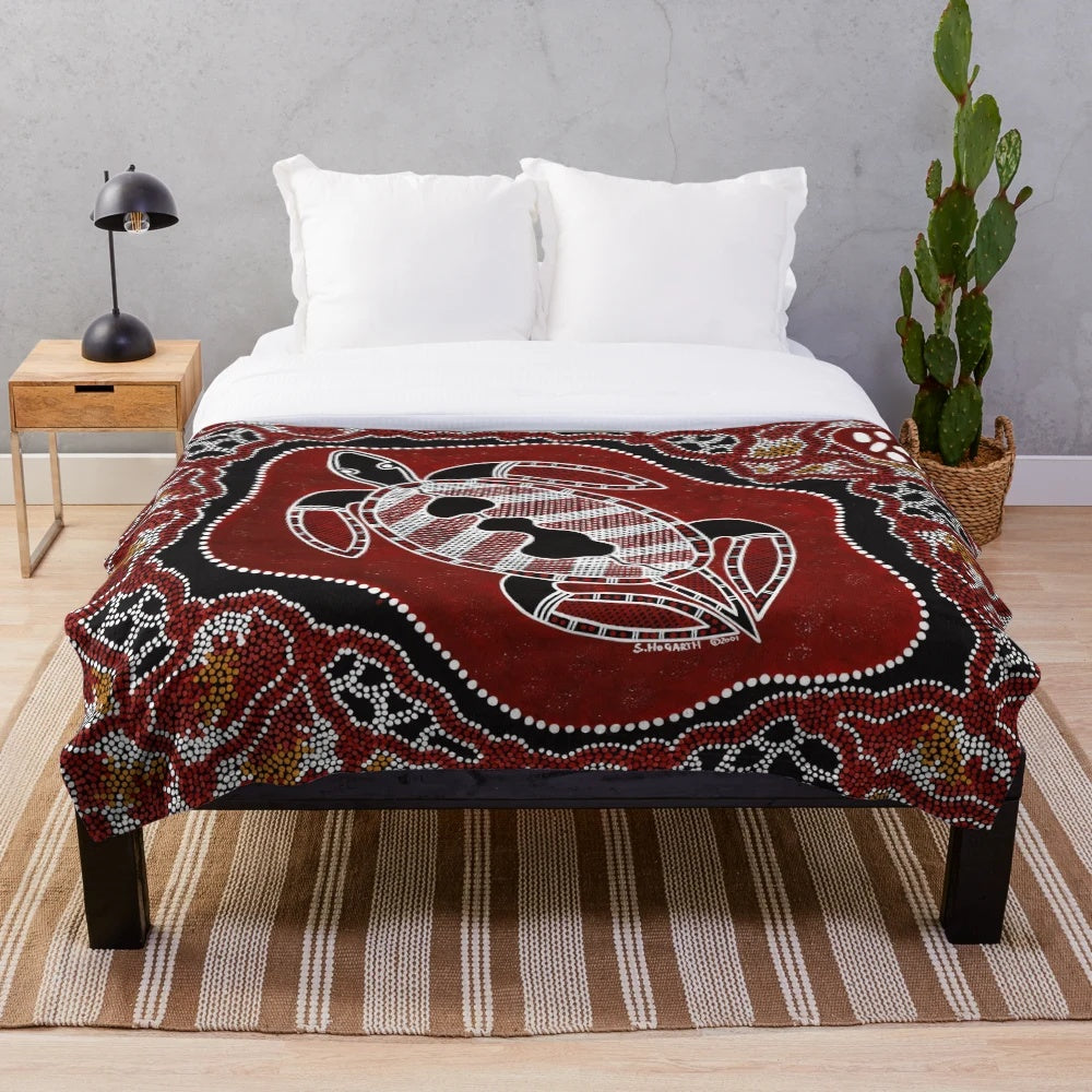 Plush blanket with Aboriginal turtle dreaming art design