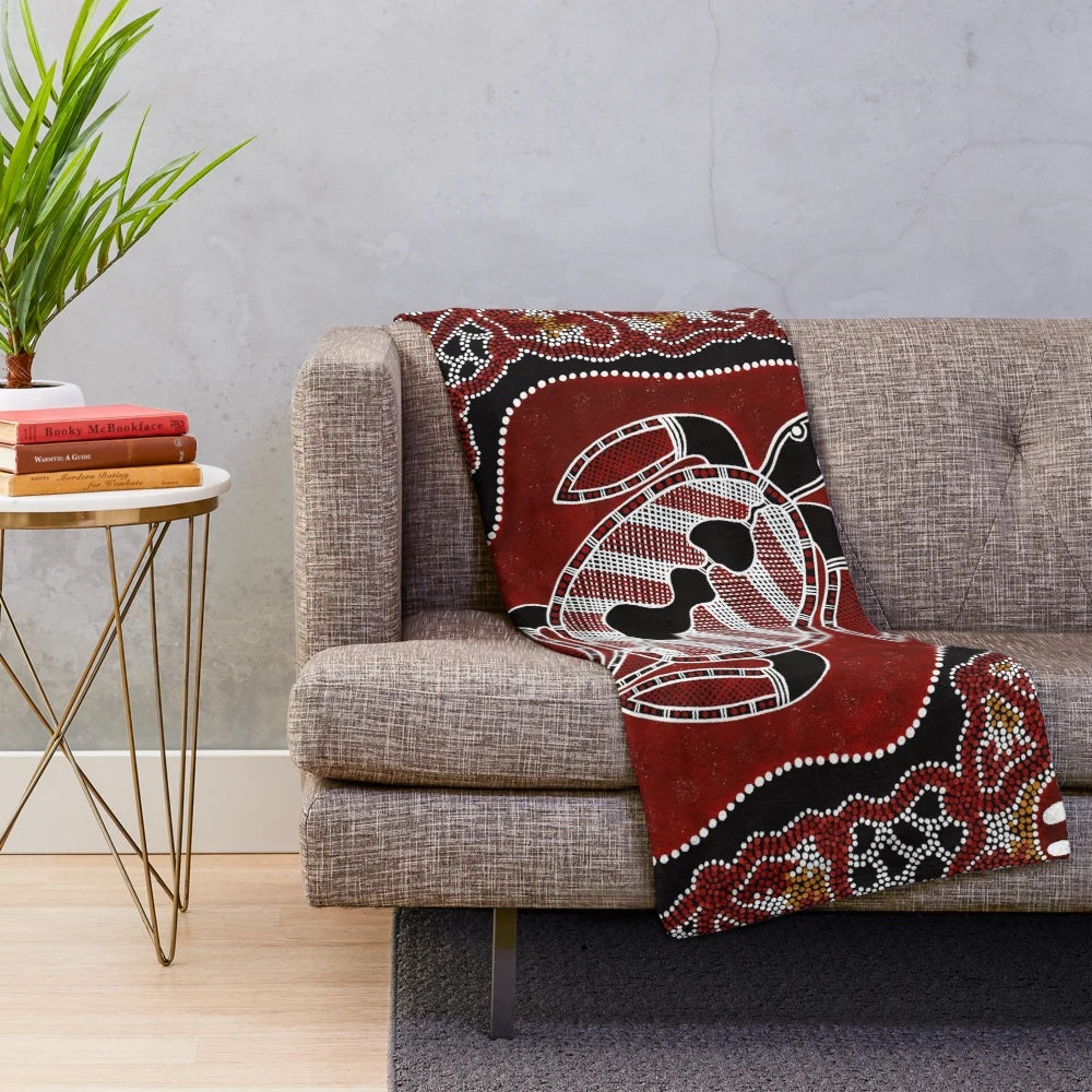 Plush blanket with Aboriginal turtle dreaming art design