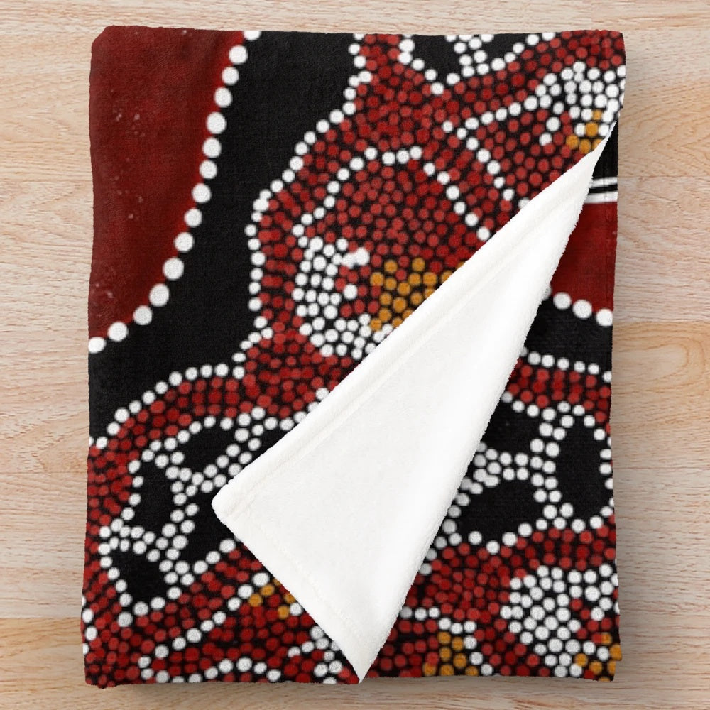 Plush blanket with Aboriginal turtle dreaming art design