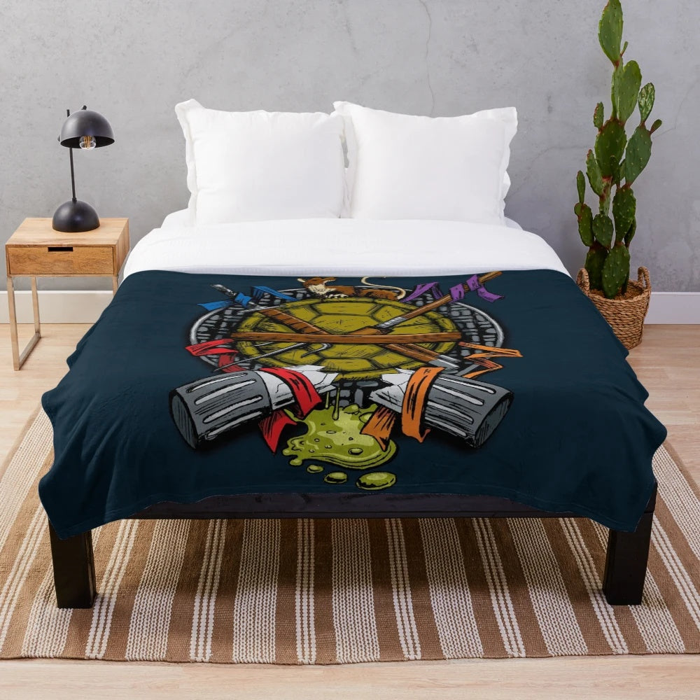 Turtle Family Crest Plush Blanket featuring retro-style TMNT inspired design