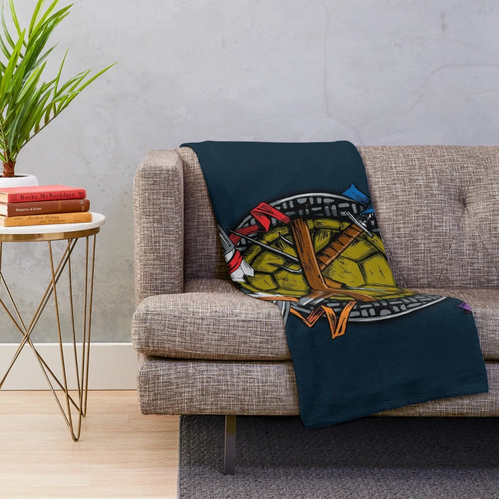 Turtle Family Crest Plush Blanket featuring retro-style TMNT inspired design