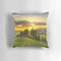 Pillow featuring a panoramic view of the vineyards and rolling hills of the Maremma region in Tuscany, Italy.