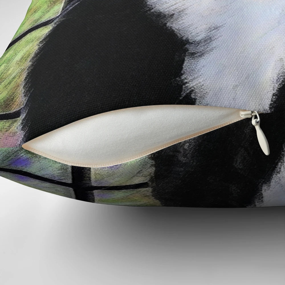 A high-quality decorative pillow featuring a beautiful portrait of a tuxedo cat.