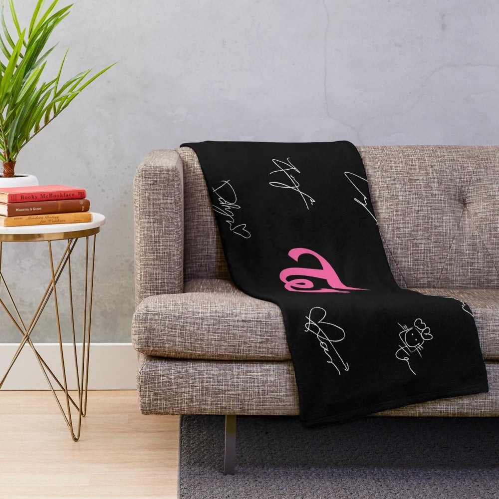 Twice-inspired plush blanket with autograph design in white
