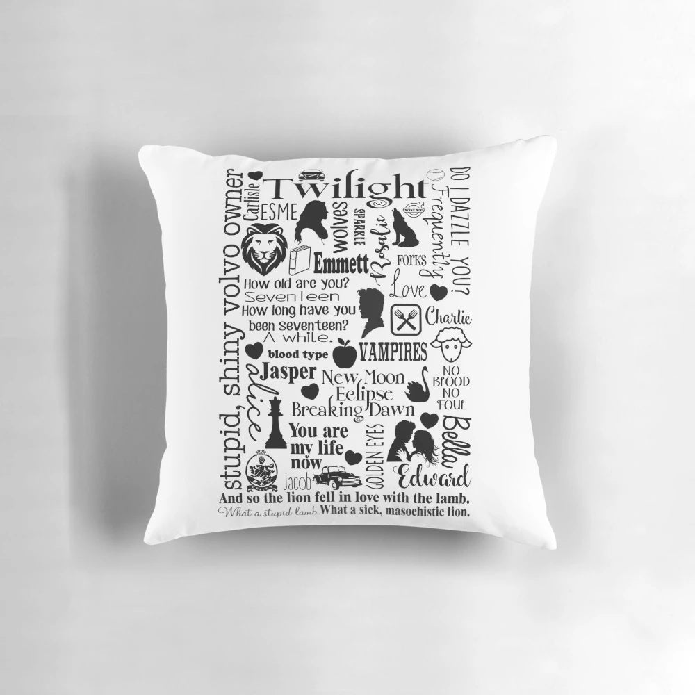 Twilight-inspired graphic pillow with Edward Cullen and Bella Swan