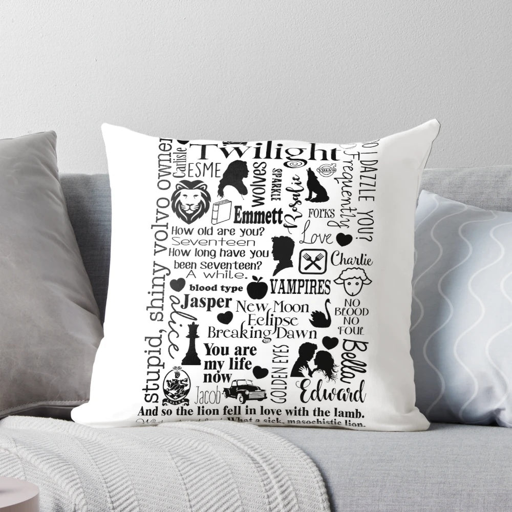 Twilight-inspired graphic pillow with Edward Cullen and Bella Swan