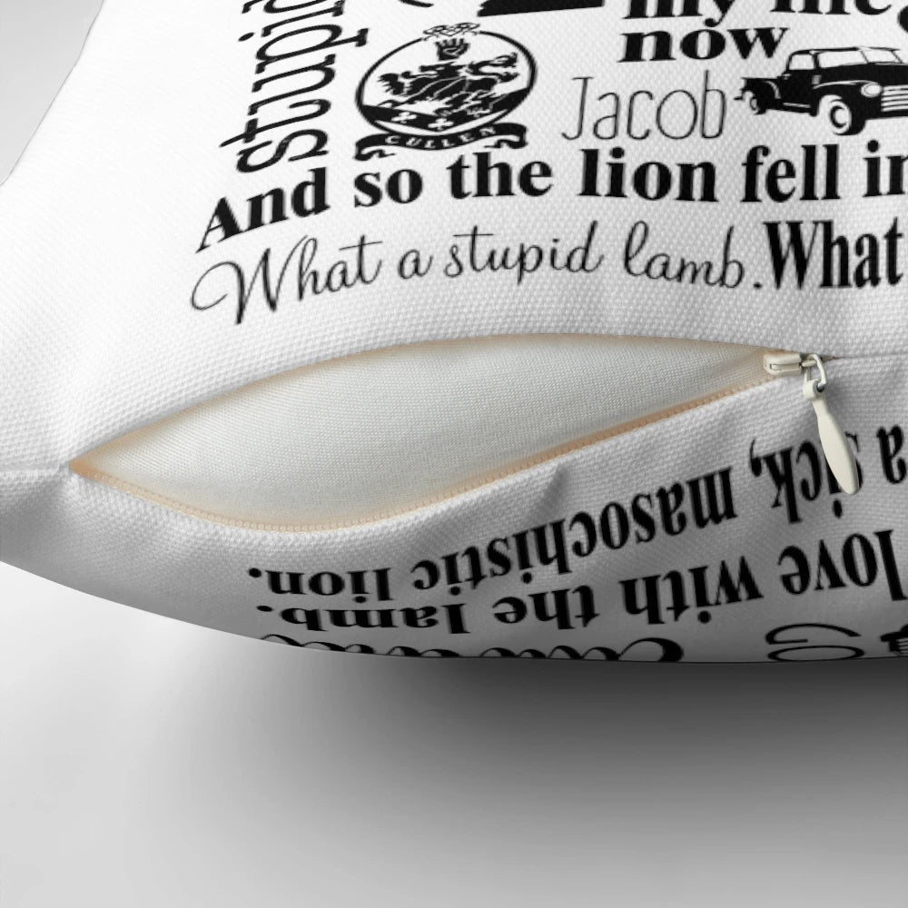 Twilight-inspired graphic pillow with Edward Cullen and Bella Swan