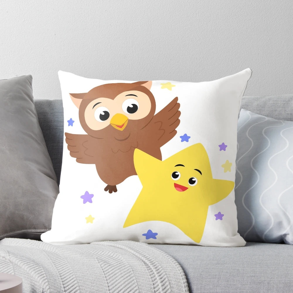 Soft, cozy pillow featuring a cute owl and twinkling stars design