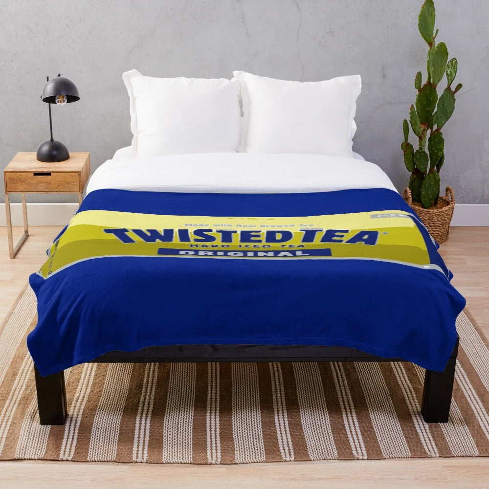 Twisted Tea inspired plush blanket with tall boy can design
