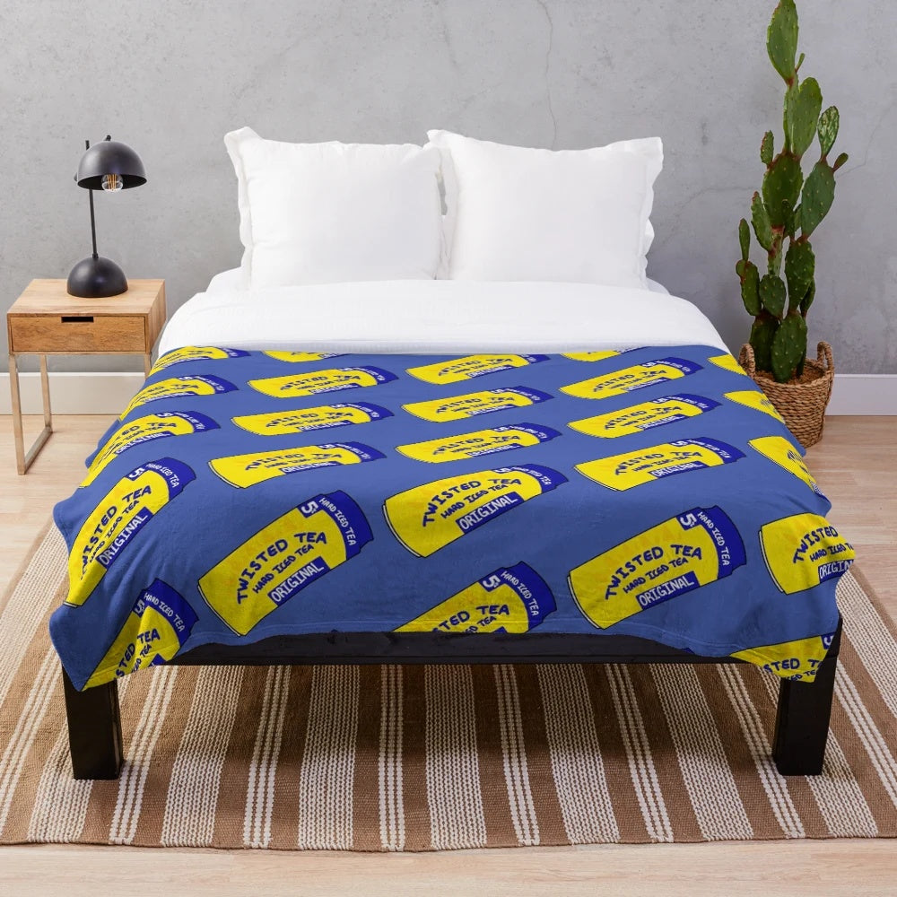 Twisted Tea-inspired plush blanket with a humorous meme design