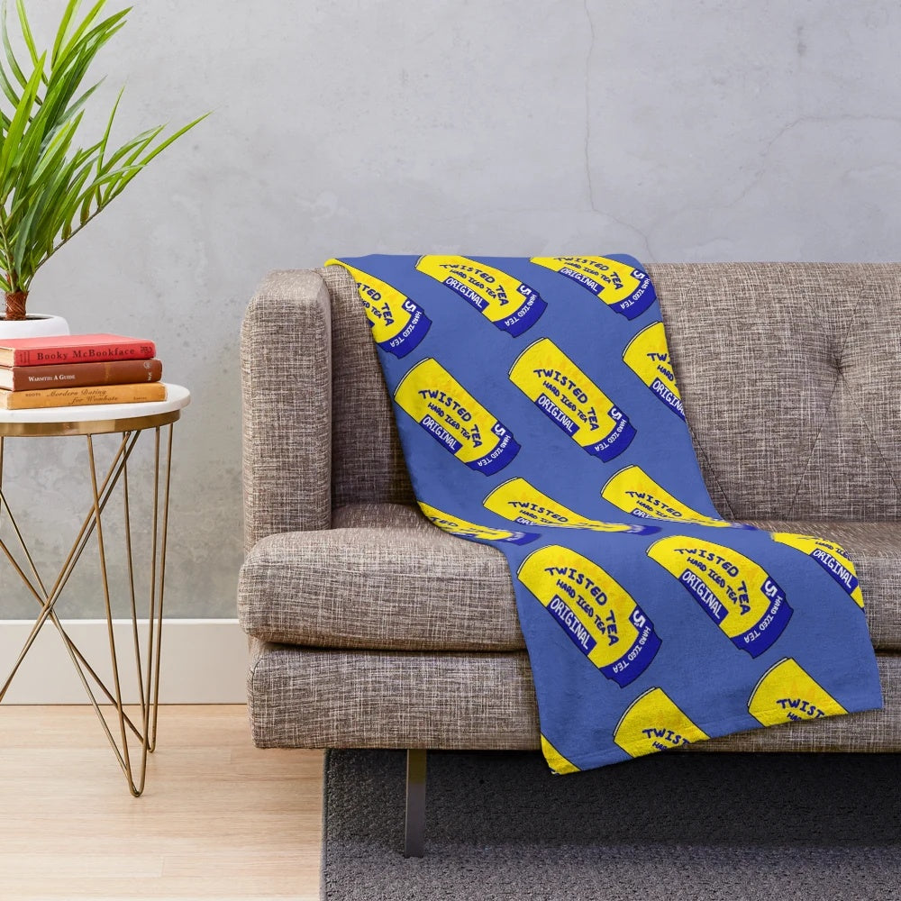 Twisted Tea-inspired plush blanket with a humorous meme design