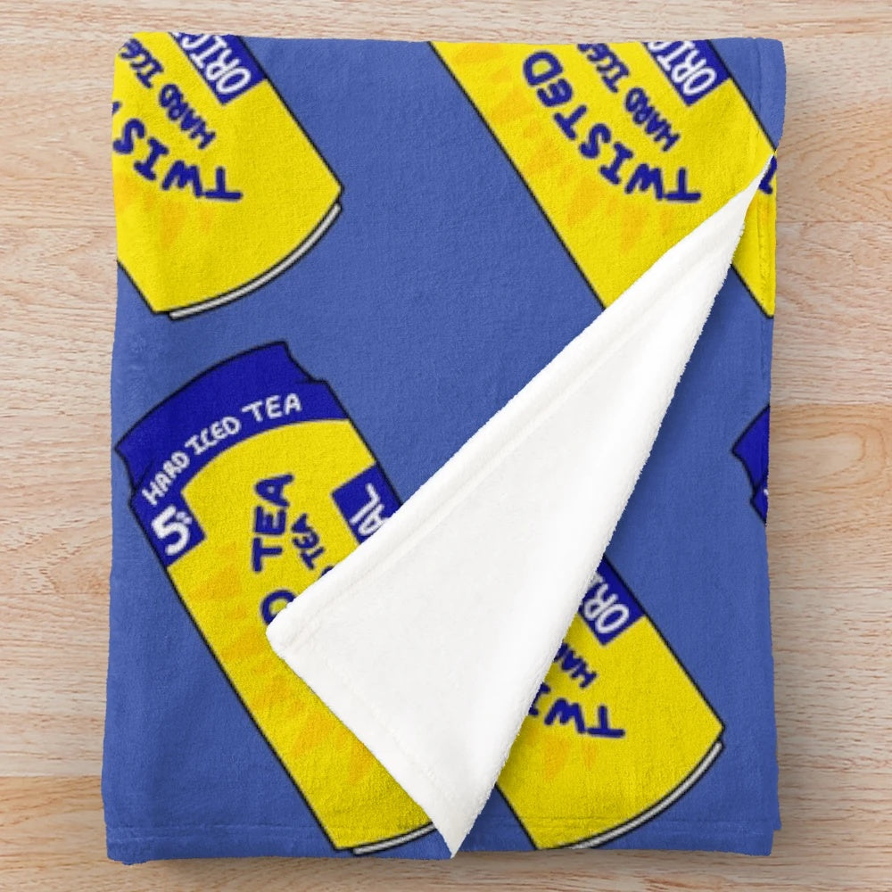 Twisted Tea-inspired plush blanket with a humorous meme design