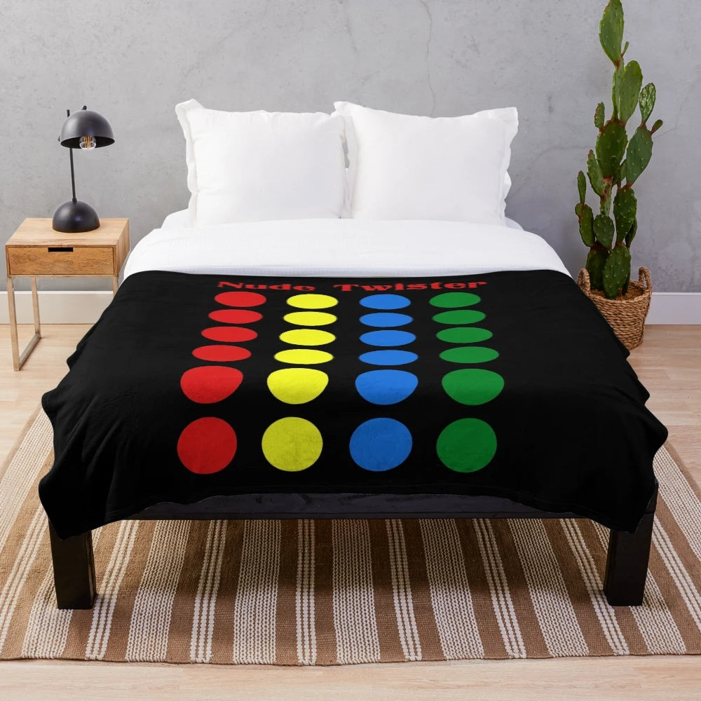 Funny twisted twister-themed plush blanket with polka dot pattern
