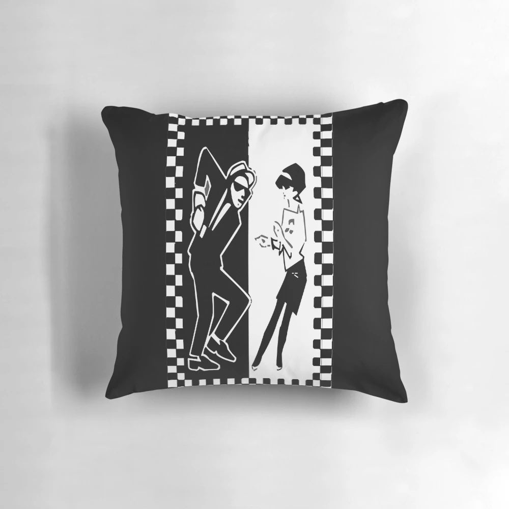 Vibrant two-tone design pillow with a classic ska and punk inspired pattern