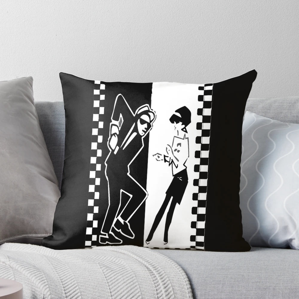 Vibrant two-tone design pillow with a classic ska and punk inspired pattern