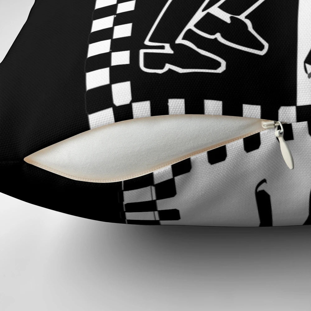 Vibrant two-tone design pillow with a classic ska and punk inspired pattern