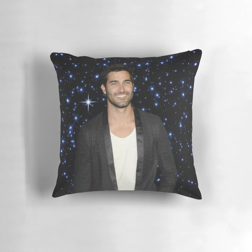 Tyler Hoechlin as Derek Hale from 'Teen Wolf' printed on a decorative pillow