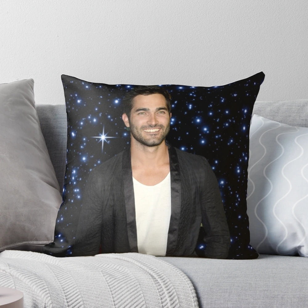 Tyler Hoechlin as Derek Hale from 'Teen Wolf' printed on a decorative pillow