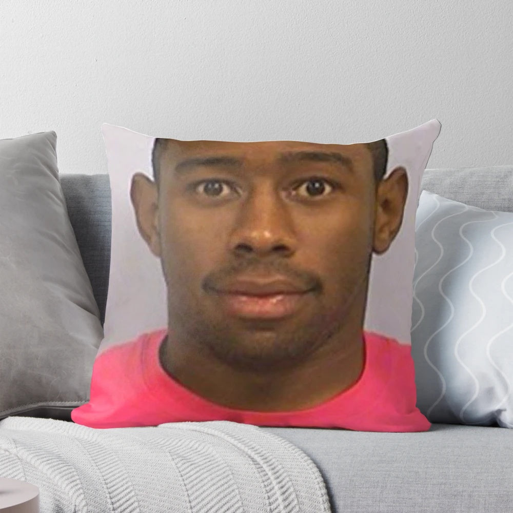 Tyler the Creator inspired throw pillow with mugshot design