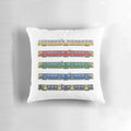 Tyne and Wear Metro Liveries Pillow featuring the different train liveries used on the Tyne and Wear Metro in the North East of England.
