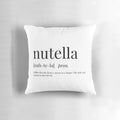 Nutella-inspired typographic decorative pillow featuring the definition of the word "Nutella"