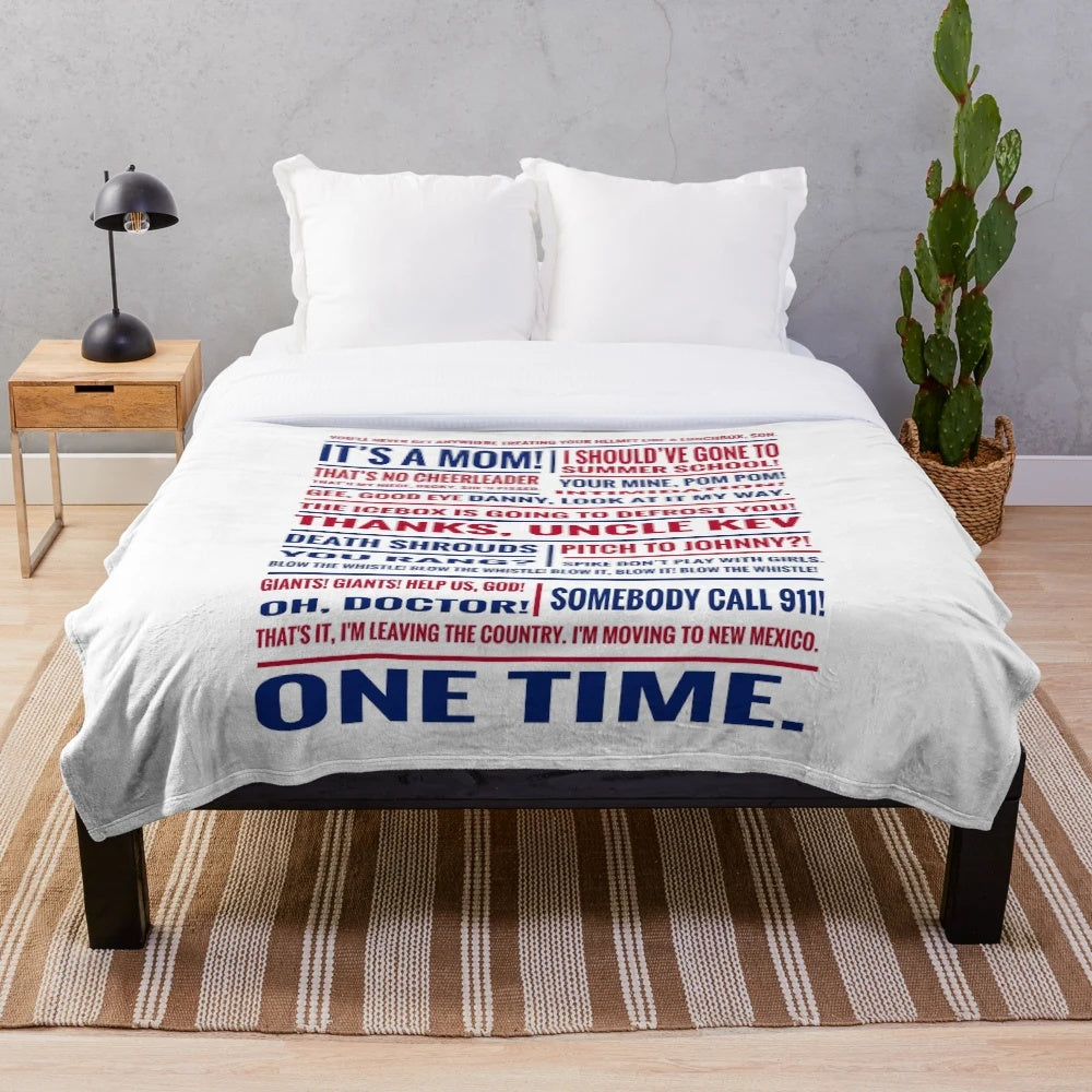 Cozy typographic quotes plush blanket featuring characters from the 90s movie Little Giants