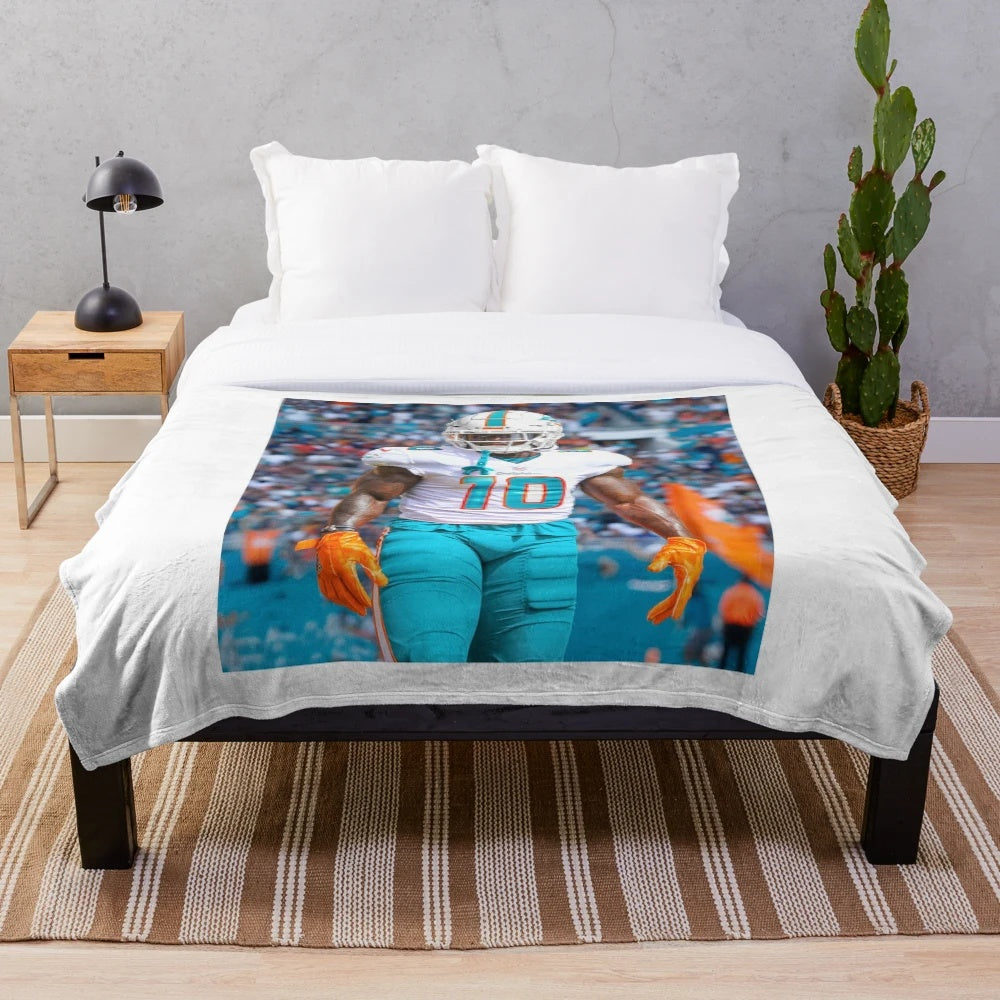 Tyreek Hill inspired plush blanket featuring the Miami Dolphins player's name and number