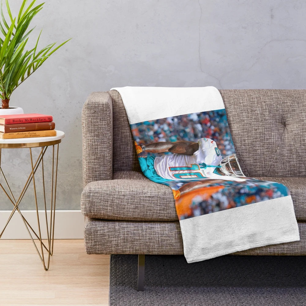 Tyreek Hill inspired plush blanket featuring the Miami Dolphins player's name and number