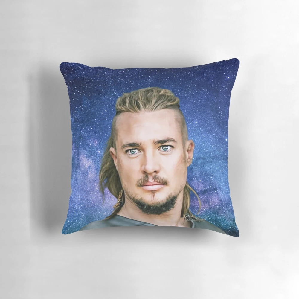 Uhtred of Bebbanburg from The Last Kingdom featured on an original Willow Days collage art pillow