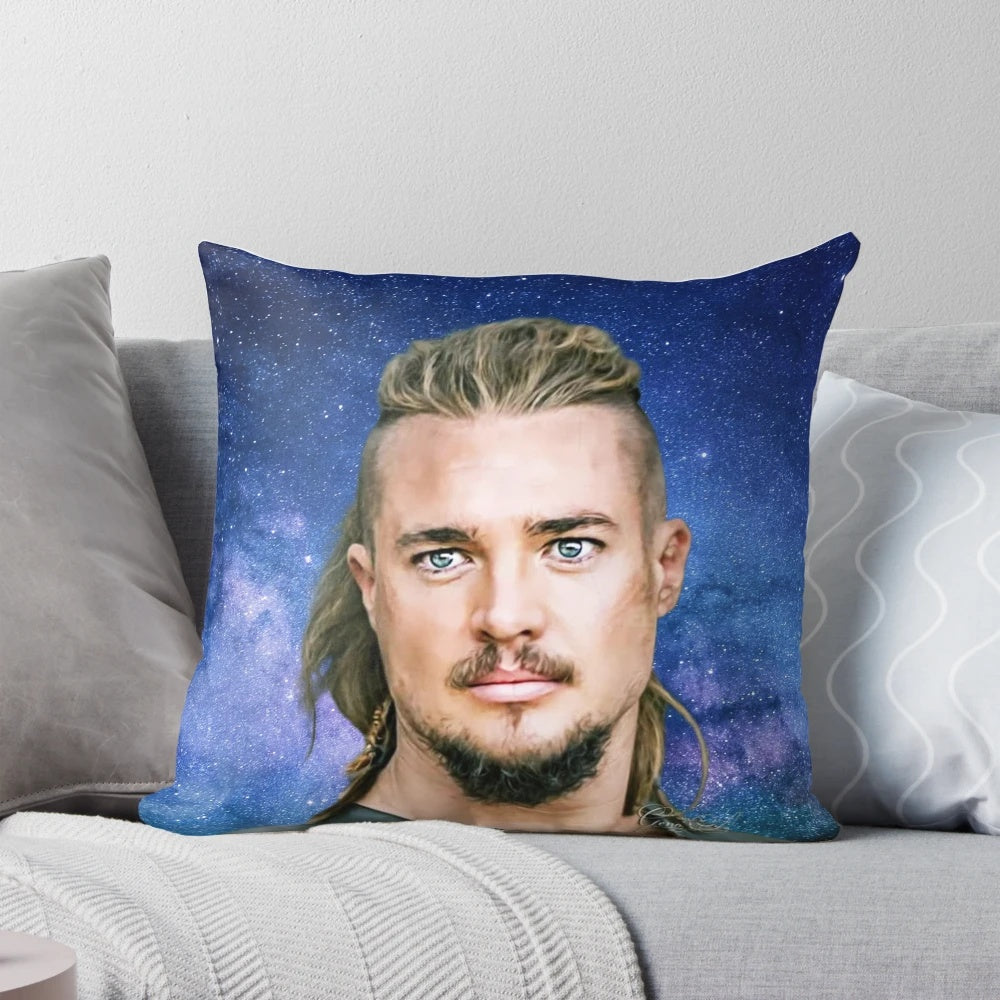 Uhtred of Bebbanburg from The Last Kingdom featured on an original Willow Days collage art pillow