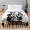 Ukiyo-e inspired black and white plush blanket featuring a beautiful geisha portrait