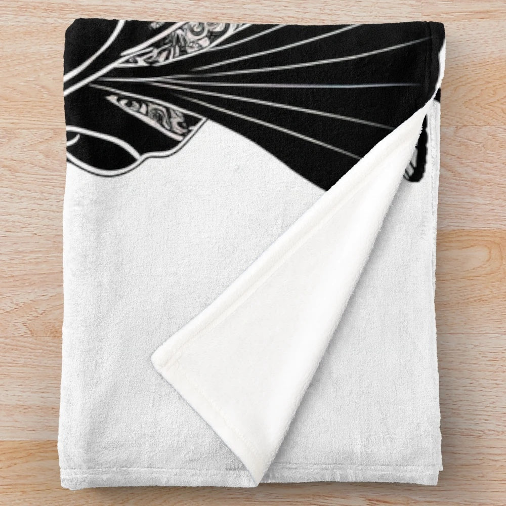 Ukiyo-e inspired black and white plush blanket featuring a beautiful geisha portrait