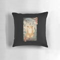 A charming Edo-style cat pillow with a traditional Japanese woodblock print design.
