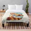 Ukiyo-e style red panda plush blanket with vintage Japanese wave design