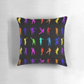 Fortnite-themed pillow with silhouettes of battle royale dance moves in a rainbow design