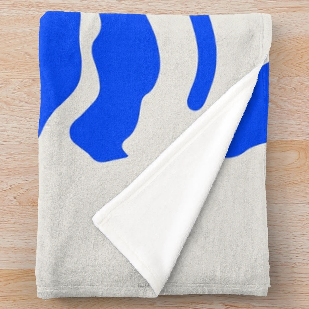 Ultramarine blue plush blanket with mid-century modern art-inspired design