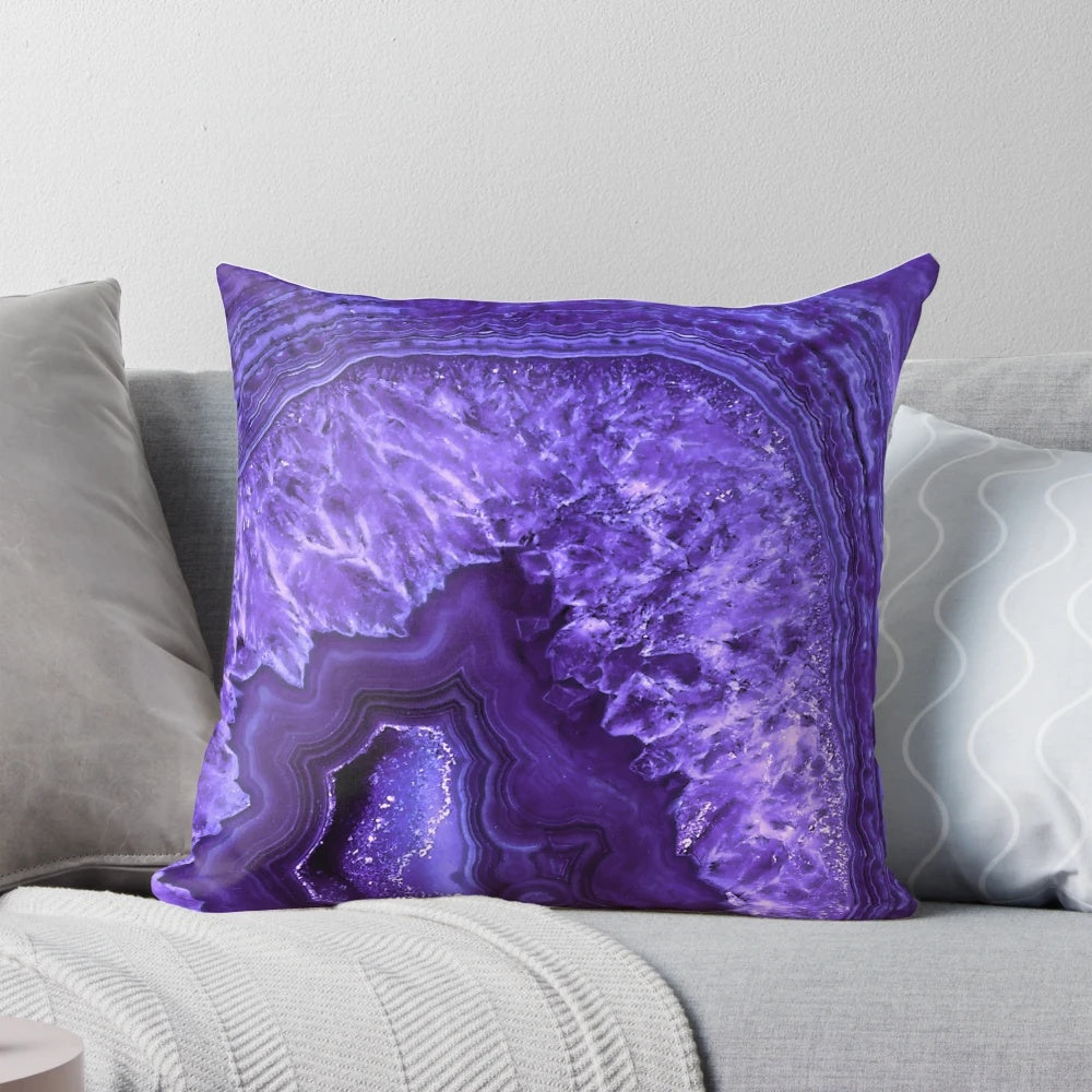 Ultraviolet agate faux mineral gemstone decorative throw pillow