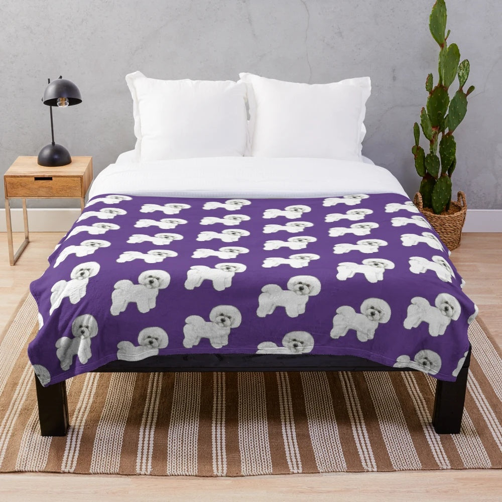 Ultraviolet plush blanket featuring a Bichon Frise dog