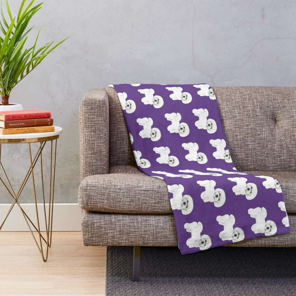 Ultraviolet plush blanket featuring a Bichon Frise dog
